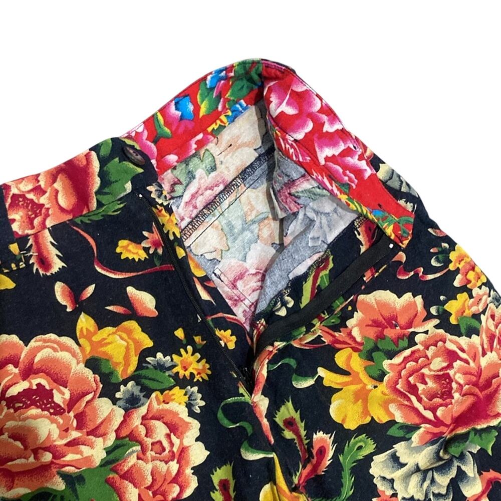 Black Floral Cropped Pant Womens Sz Small Wide Leg - Picture 3 of 6